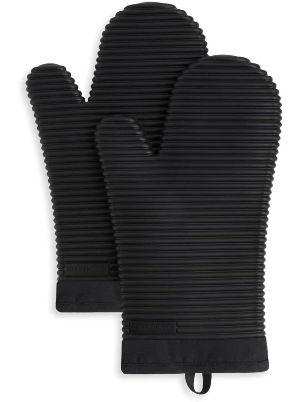 Ribbed Soft Silicone Oven Mitt 2-Pack Set, Matte Black, 7.5"x13"